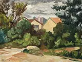 Houses Through The Trees by Roland Wakelin, 1936, oil on composition board, sold Aug 2014