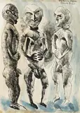 Totemic Figures by Donald Friend, watercolour and ink on paper, sold Aug 2014
