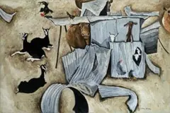 Farmyard by William Robinson, 1982, oil on canvas, sold Apr 2014