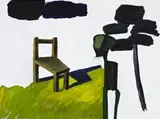 Green Man, Tree And Chair by Ken Whisson, 1974, oil and enamel on composition board, offered Apr 2014