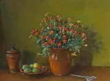 Marigolds And Prickly Pears by Margaret Olley, c.1978, oil on composition board, sold Apr 2014