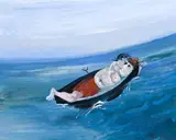 Lovers In A Boat by Arthur Boyd, oil on board, sold Apr 2014