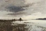 Winter Flood, Norfolk by Edward Seago, oil on composition board, sold Apr 2014