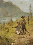 Children By A River by Arthur Collingridge, 1891, oil on canvas, sold Apr 2014