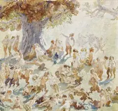 Bacchanalian Revels by Norman Lindsay, c.1940, watercolour on paper, offered Apr 2014