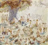 Bacchanalian Revels by Norman Lindsay, c.1940, watercolour on paper, offered Apr 2014
