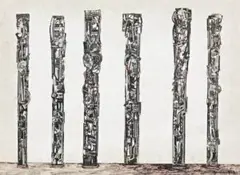 Untitled (Totems) by Robert Klippel, 1977, felt pen and collaged photographs, sold Apr 2014