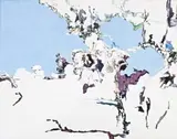 Videographic Painting: Pale Paris Blue by Jess MacNeil, 2007, oil, watercolour and graphite on canvas, offered Apr 2014