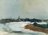 The Thames Towards Hammersmith Chiswick by Fred Williams, c.1955, gouache on paper, sold Apr 2014
