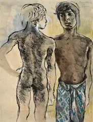 Bali Figures by Donald Friend, gouache and ink on paper on board, sold Apr 2014