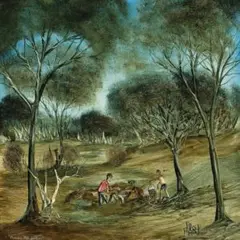 Digging For Worms by Pro Hart, oil on composition board, sold Apr 2014