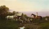 Drovers By The Billabong by William Short, 1895, oil on board, sold Apr 2014