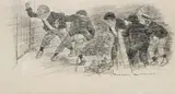 The Knock At The Door (From ‘The Lone Hand’) by Norman Lindsay, 1910, pen and ink on paper, sold Apr 2014
