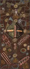 Untitled (Medicine And Bush Tucker) by Mick Namarari Tjapaltjarri, 1972, synthetic polymer powder paint on composition board, sold Nov 2013