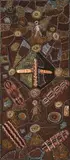 Untitled (Medicine And Bush Tucker) by Mick Namarari Tjapaltjarri, 1972, synthetic polymer powder paint on composition board, sold Nov 2013