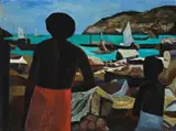 Papuan Village by Ray Crooke, c.1964, oil on canvas on composition board, offered Nov 2013
