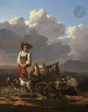 Une jeune bergère et son âne dans un paysage italien by Karel Dujardin, Toile, sold Nov 2024