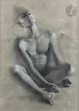 Homme accroupi by Gérard Di-Maccio, Lavis d'encre, rehauts de craie blanche sur traits de crayon noir, sold Nov 2024