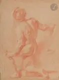 Académie d’homme agenouillé de dos by François-Alexandre Verdier, Sanguine et estompe sur papier chamois, sold Nov 2024