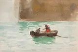 Deux personnages sur une barque devant une jetée by Eugène Delacroix, Aquarelle, sold Nov 2024