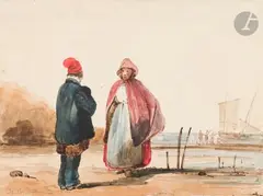 Adieux sur la plage by Horace Vernet, Aquarelle gouachée, sold Nov 2024