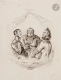 Solo de grosse caisse by Jean Ignace Isidore Gérard Grandville, Plume et encre brune, sur traits de crayon noir, sold Nov 2024
