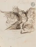 La Perruche en poète by Jean Ignace Isidore Gérard Grandville, Plume et encre brune sur traits de crayon noir, sold Nov 2024