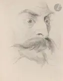 Tête d’expression masculine by Jean Ignace Isidore Gérard Grandville, Crayon noir, sold Nov 2024