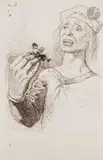 Gulliver et un Lilliputien by Jean Ignace Isidore Gérard Grandville, Plume et encre brune, sur traits de crayon noir, sold Nov 2024