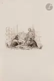 Chez le notaire by Jean Ignace Isidore Gérard Grandville, Plume et encre brune sur traits de crayon noir, sold Nov 2024