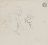 Un montage comprenant deux dessins: Feuille d’études avec des profils d’homme/ Feuille d’études avec quatre enfants by Jean Ignace Isidore Gérard Grandville, Crayon noir, sold Nov 2024