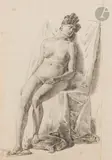Nu féminin assis by Jean Ignace Isidore Gérard Grandville, Crayon noir, sold Nov 2024