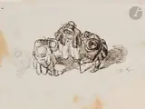 Quatre personnages vus d’en haut by Jean Ignace Isidore Gérard Grandville, Plume et encre brune, crayon noir, sold Nov 2024