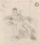 Portrait du Baron de Houché, comte du saint Empire en chevalier de Malte by Jean Ignace Isidore Gérard Grandville, Crayon noir, sold Nov 2024