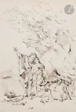 Le Sacrifice d’Isaac by Jean Ignace Isidore Gérard Grandville, Plume et encre brune, sur traits de crayon noir, sold Nov 2024