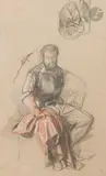 Chevalier assis by Jean-Louis-Ernest Meissonier, Fusain, sanguine et rehauts de gouache blanche, sold Nov 2024