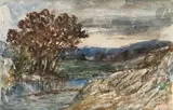 Paysage traversé par une rivière by Paul Huet, Aquarelle, plume et encre brune, sold Nov 2024