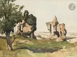 Les Ruines du château de Murat by Henri Harpignies, Aquarelle, sold Nov 2024