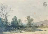 Paysage by Henri Harpignies, 1900, Aquarelle, sold Nov 2024