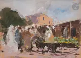 Maroc, scène animée by Fernand Maillaud, 1937, Gouache, sold Nov 2024