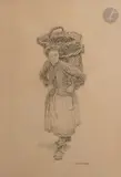 Jeune fille au panier by Marie-François Firmin-Girard, Crayon noir, sold Nov 2024