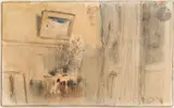 Intérieur de salon by Georges Victor-Hugo, Crayon noir, plume et encre brune et aquarelle, sold Nov 2024