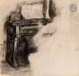 La Pianiste by Louise Hervieu, Craie Conté, estompe et grattage, sold Nov 2024