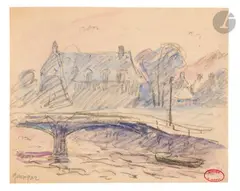 Pont à Quimper by Henry Moret, Aquarelle et fusain, sold Nov 2024