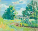 Paysage by Armand Guillaumin, 1872, Pastel, sold Nov 2024