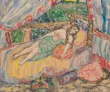 Femme demi nue sur un sofa by Ginette Cachin-Signac, 1925, Aquarelle et encre sur traits de crayon, sold Nov 2024
