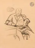 Deux études d’homme assis double-face by Jacques Villon, Crayon noir et mine de plomb, sold Nov 2024
