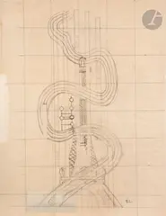 Projet de décoration de la tour Eiffel by Fernand Léger, 1936, Crayon noir - mise au carreau, sold Nov 2024