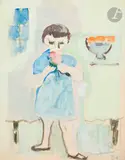 Jeune fille au bouquet de fleurs by Francisco Bores, 1953, Aquarelle, sold Nov 2024