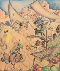 Au souk, vers 1931-1936 by Gerda Wegener, Aquarelle, gouache et encre sur traits de mine de plomb, sold Nov 2024